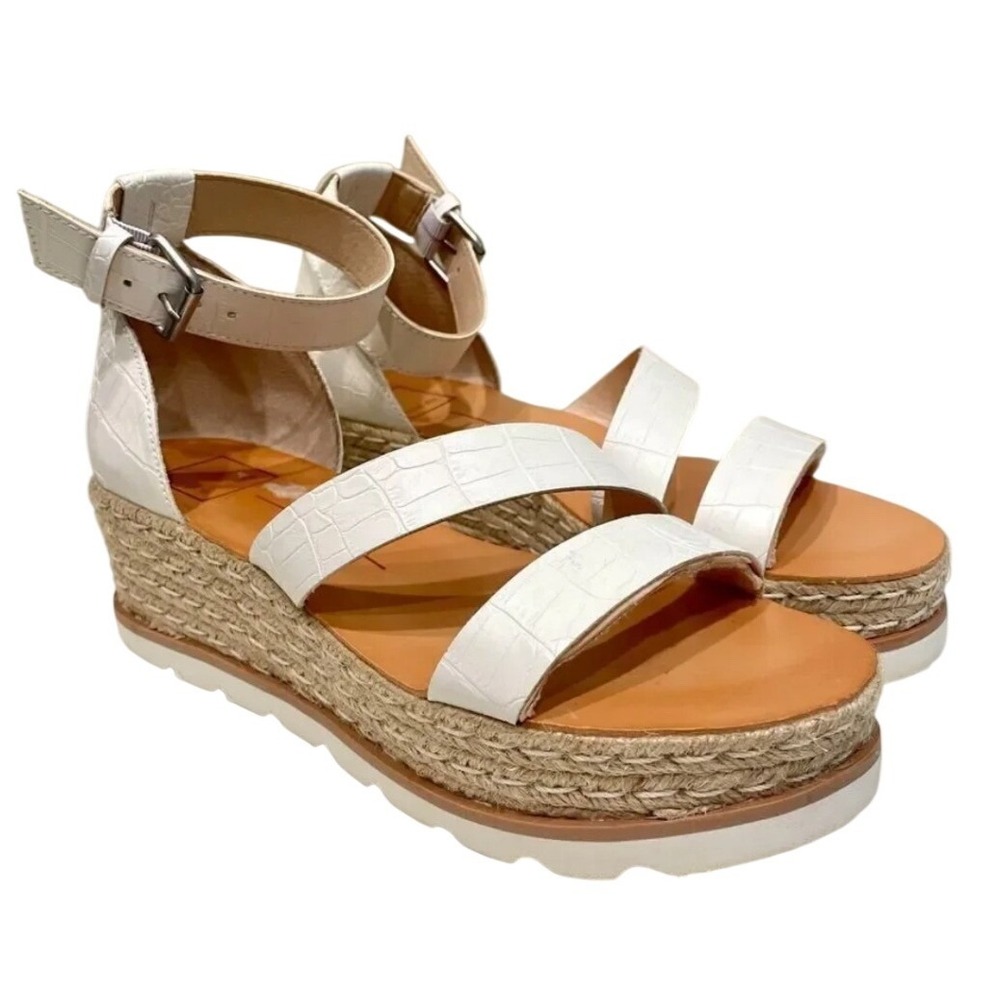 Dolce Vita White Croc Embossed Espadrille Wedge Sandals Platform Buckle Sz 9M
